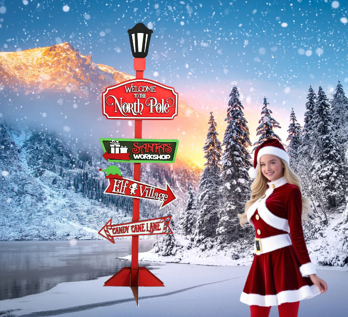 Christmas Directional Sign Post with Base